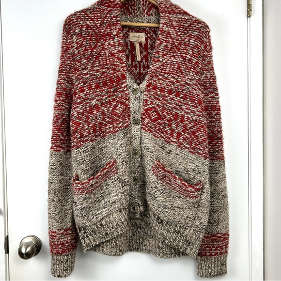 Aritzia Wilfred Free Nord Wool Alpaca Cardigan size L Red Gray Academia Cozy - Picture 3 of 9